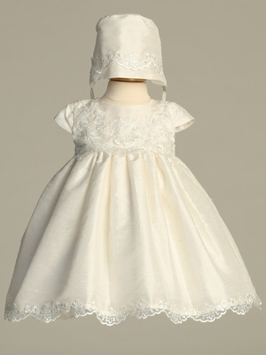 Raw Silk dress with embroidered Tulle and sequins