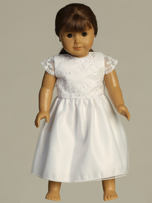 Doll dress - Embroidered tulle with sequins and pearl