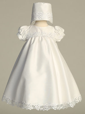 Shantung Yoke dress with embroidered trim and sequins