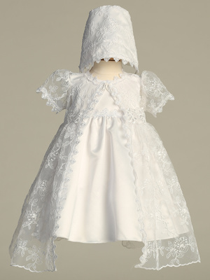 Satin dress with corded embroidered Tulle cape